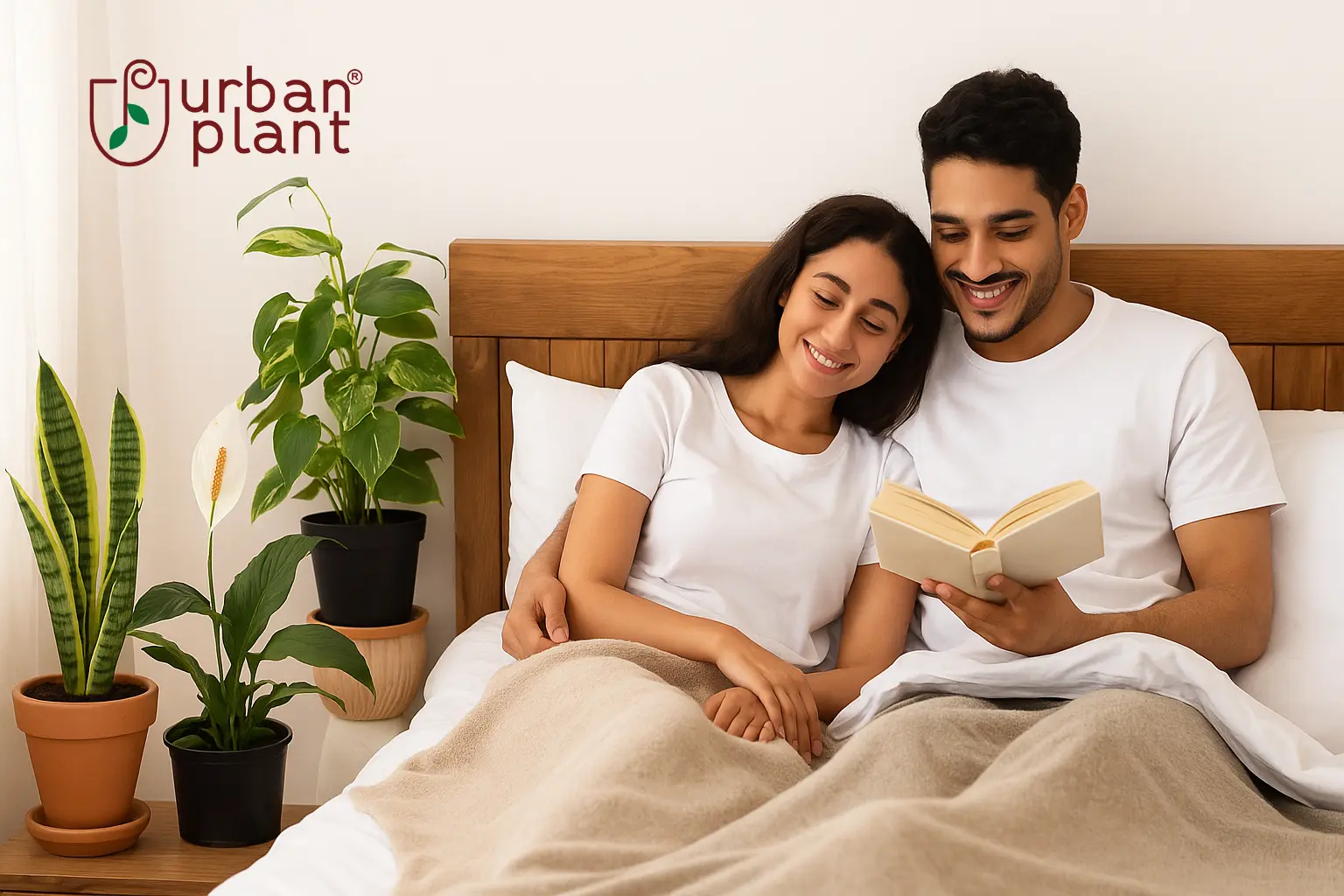 Why bedroom plants matter – Snake Plant, Peace Lily, Money Plant, and Areca Palm enhancing a cozy Indian bedroom for better sleep and stress relief | Urban Plant